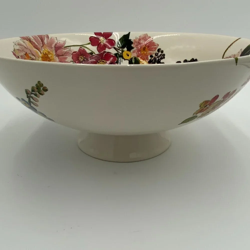 NEW Pottery Barn Large (11” diameter) Footed Serving Bowl Stoneware Floral